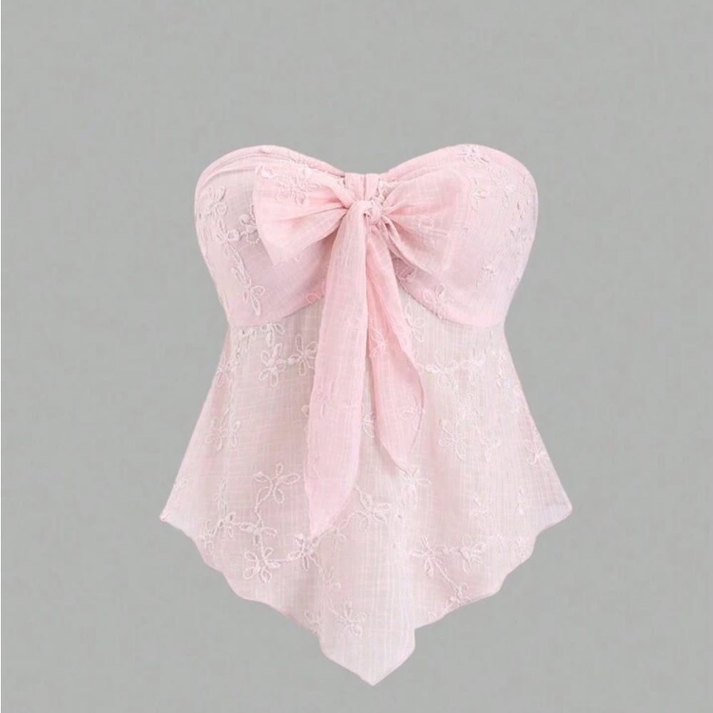 SHEIN Pink Lace Strapless Crop Top